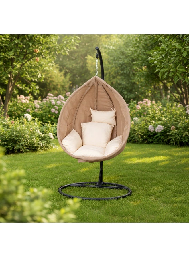Multi Home Furniture Black & Beige Swing Chair – Hanging Chair with Cushions and Iron Frame, Indoor & Outdoor Wicker Rattan Balcony Chair for Garden Furniture, Living Room & Swing Chair for Adults - Image 4
